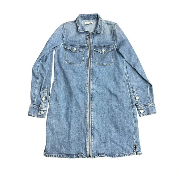 Madewell Blue Denim Zip Front Long Sleeve Shirt Dress Size XS - Picture 2 of 10